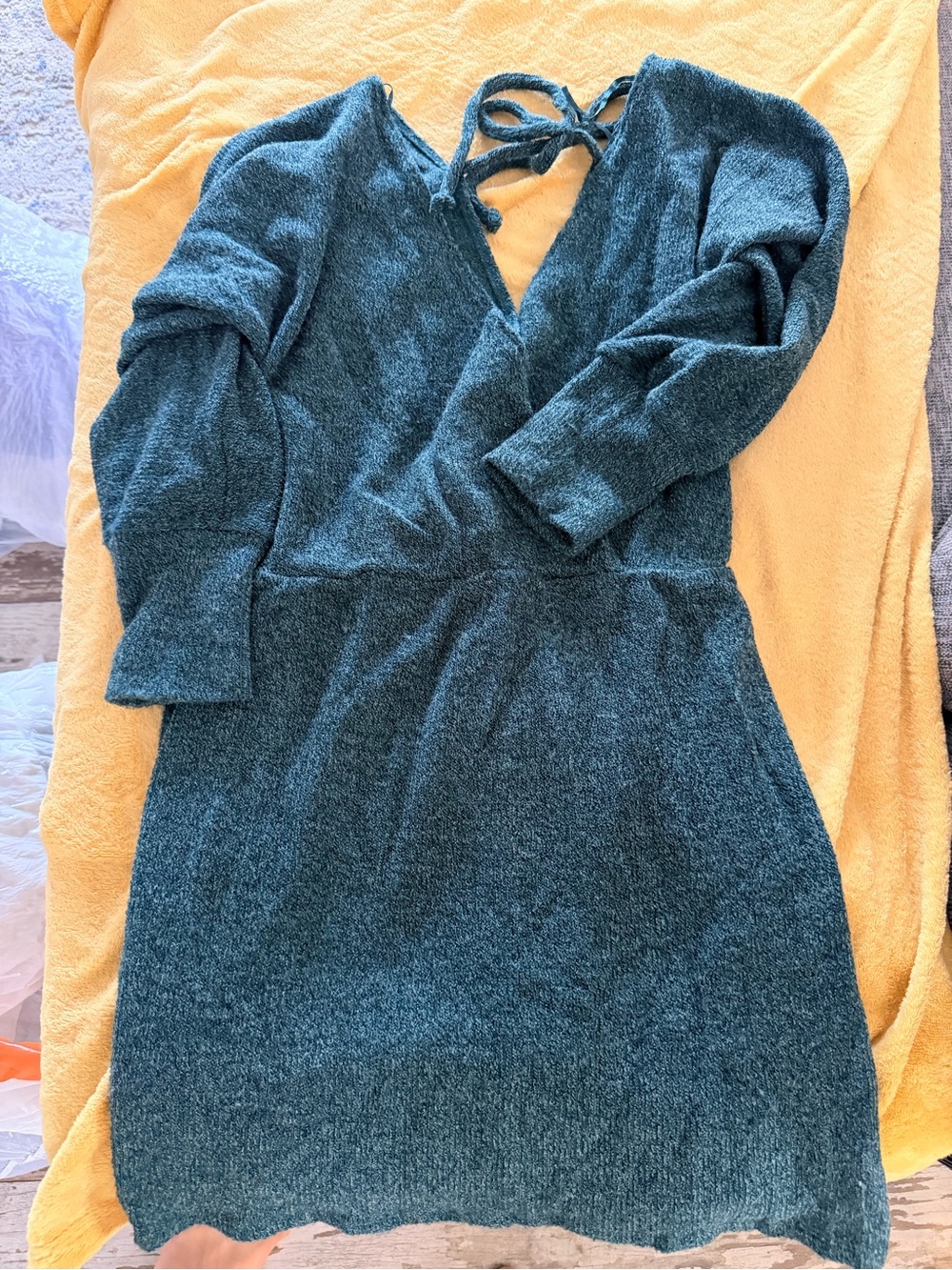 Francesca's Collections Teal V-Neck Knit Sweater Dress